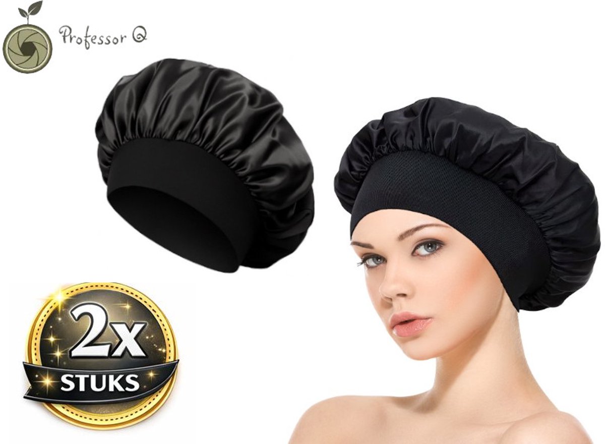 Professor Q Satijnen Slaapmuts - Slaapmuts - Satijn - Volwassenen - Dames - Satin Bonnet - Satijnen Bonnet - Met elastiek - Zwart - 2 stuks