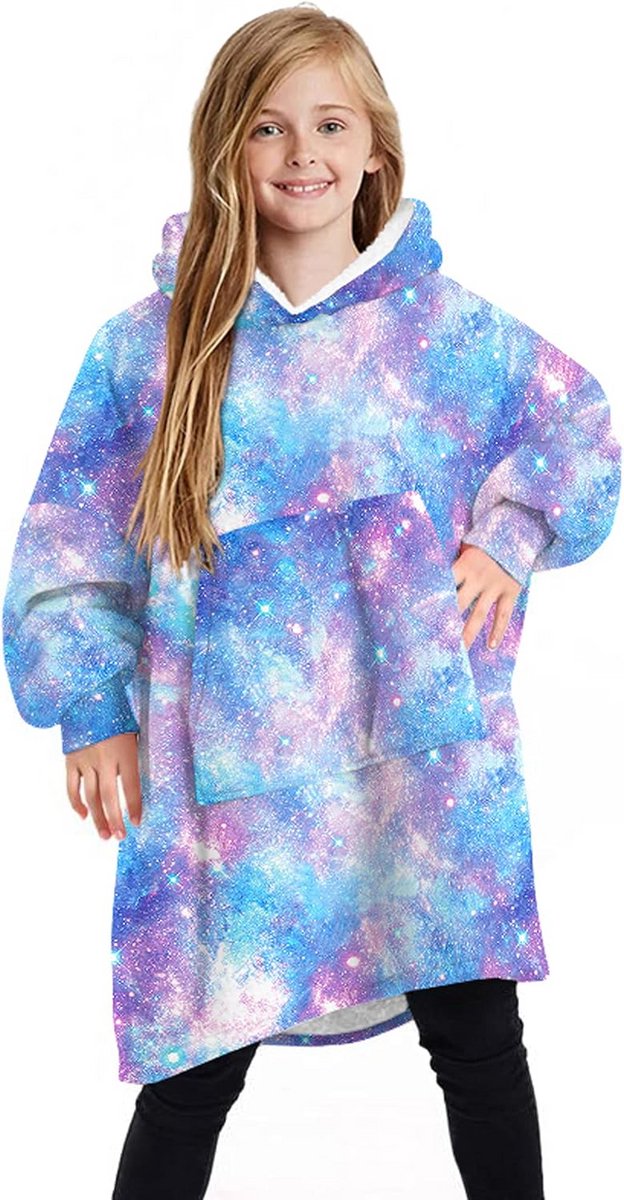 Oversized Draagbare Deken Hoodie met Capuchon en Warme Voorzak voor Kinderen