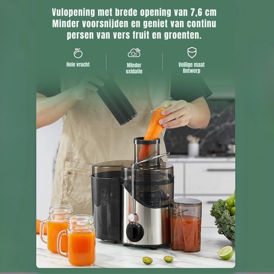Aurixi® Sapcentrifuges groenten en fruit - Sapcentrifuges - Slowjuicer - Zwart - 30cm x 20cm x 18cm van Aurixi — afbeelding 4
