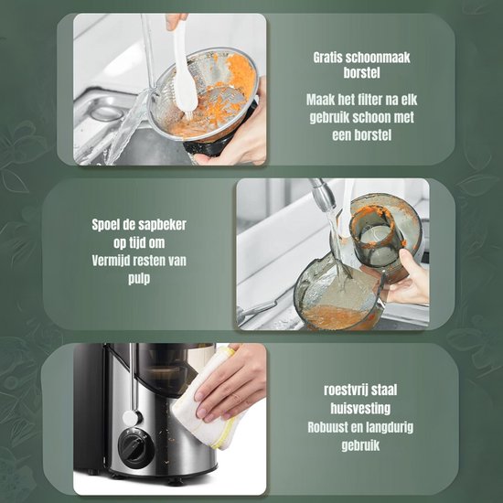 Aurixi® Sapcentrifuges groenten en fruit - Sapcentrifuges - Slowjuicer - Zilver - 30cm x 20cm x 18cm van Aurixi — afbeelding 2