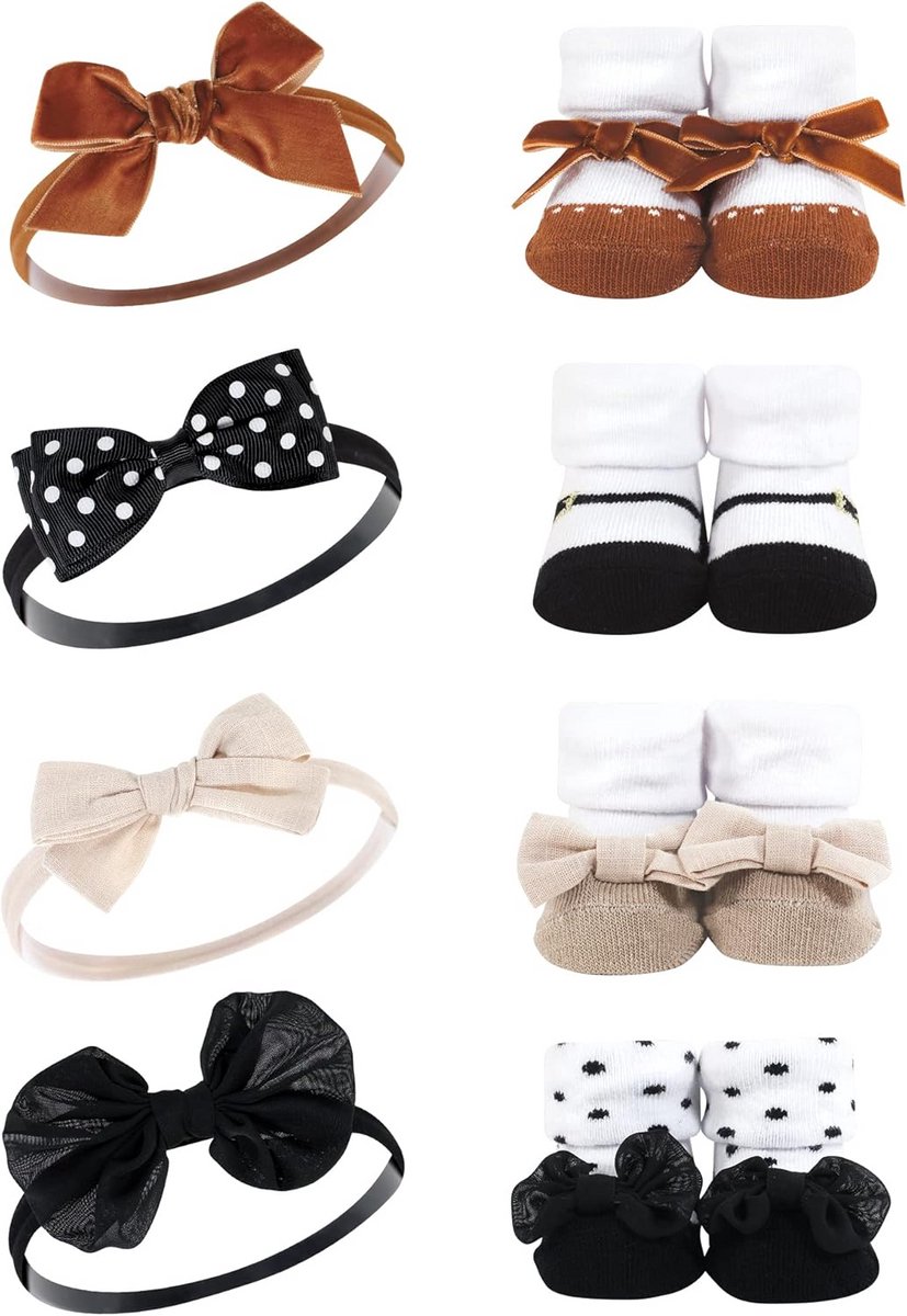 Babyset voor Meisjes: Hoofdband en Sokjes in Neutrale Kleuren (Cadeauset)