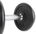Close-up van een zwarte dumbbell met gegoten '3 KG' gewichtsaanduiding.