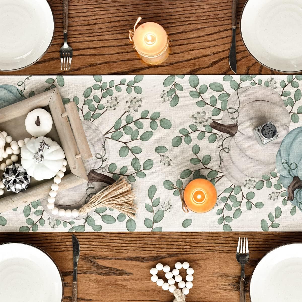 Herfst Tafelloper met Pompoenen en Eucalyptus voor Woondecoratie en Feesttafels