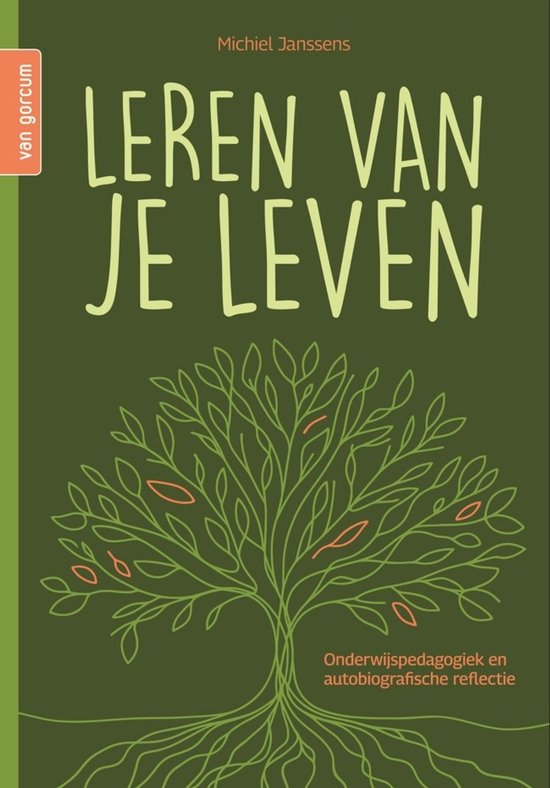 Boek 'Leren van je leven' met een groene boom en wortels, met tekst.