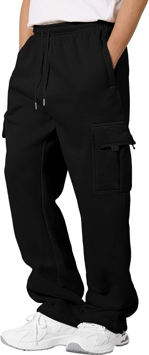 Heren Joggingbroek Fleece – Joggers Cargo Broek met Trekkoord en Zakken – Casual & Sport