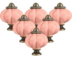 Keramische Pompoen Knoppen - 6 stuks - Vintage Schattig - Kabinet Lade Grepen - Trekt Handvat voor Kast Dressoir - Keuken Meubilair Kwekerij - Pompoen Keramiek Knoppen met Schroeven - roze