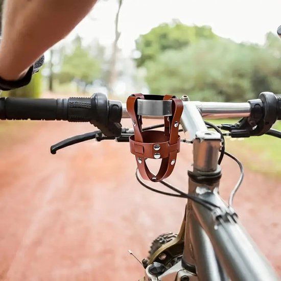 Bidonhouder voor op de fiets - Bekerhouder - fiets accessoires - Leer - Bekerhouder voor op het stuur - Koffie voor op de fiets - Eenvoudig te installeren - Bruin — afbeelding 5