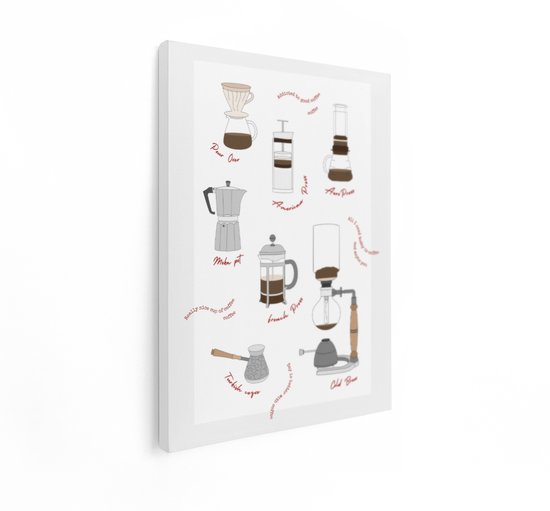 Artaza Canvas Schilderij Koffie - 60x80 cm - Wanddecoratie Keuken - Muurdecoratie Zetmethoden - Decoratie French Press - Schilderijen Op Canvas