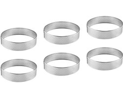 Taartringen - 6 stuks - Bladerdeegringen - Cakeringen - Dessertvorm - Ronde dessertring - Bakvormen met dubbele krulrand - Voor het bakken van dessertringen DIY geperforeerde muffinringen - 8*2cm - Zilver