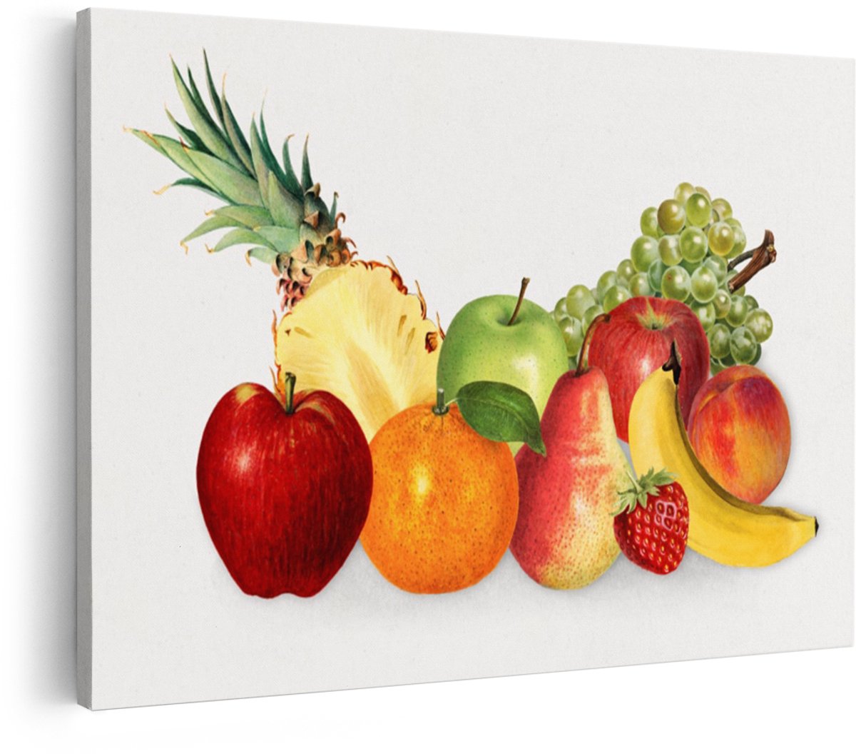 Artaza Canvas Schilderij Fruit - 90x60 cm - Wanddecoratie Vintage Ananas - Muurdecoratie Stilleven - Decoratie Botanisch Keuken