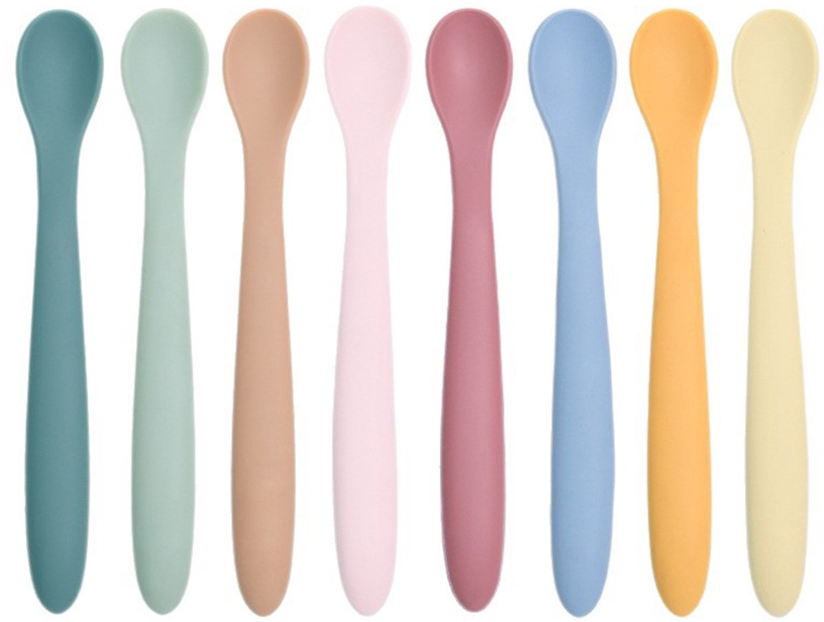 Siliconen babylepel, 8 stuks babylepel, 6 maanden leren, voedingsgerei, speenbenodigdheden, trainingslepels, vaatwasser en kookwasbaar