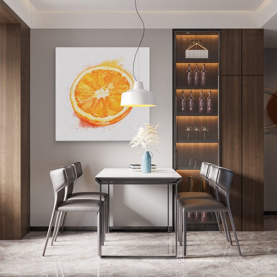 Artaza Canvas Schilderij Sinaasappel - 90x90 cm - Wanddecoratie Fruit - Muurdecoratie Aquarel - Decoratie Keuken - Oranje