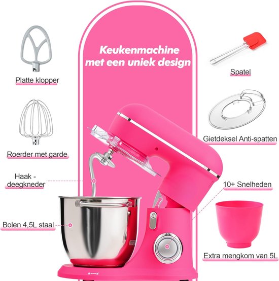 Aurixi® Mixer met mengkom - Mixer - Mixer met mengkom keukenmachine - Donkerroze - ‎22cm x 36cm x 33cm van Aurixi — afbeelding 3