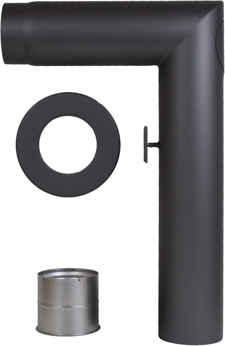 Kachelpijpset 3-delig 150 mm Ø met 90° Bocht, Gasklep en Reinigingssluiting