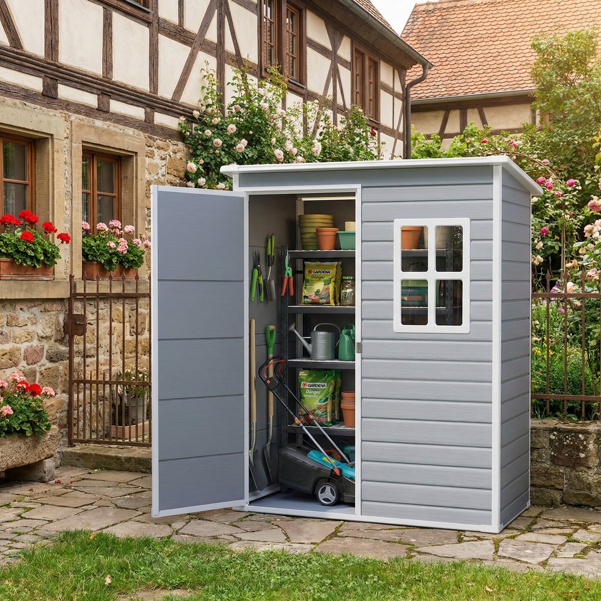 Bealife CC72 Plastic Tuinhuis - Gereedschapshuis Met Aluminium Frame & Dubbelwandige PP Platen - Roestvrij en Waterdicht - Grijs