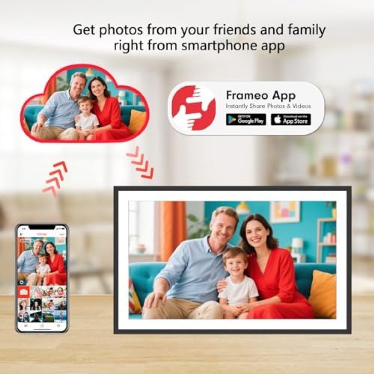 Digitale fotolijst met WiFi, 15,6 inch HD touchscreen en 32 GB opslag