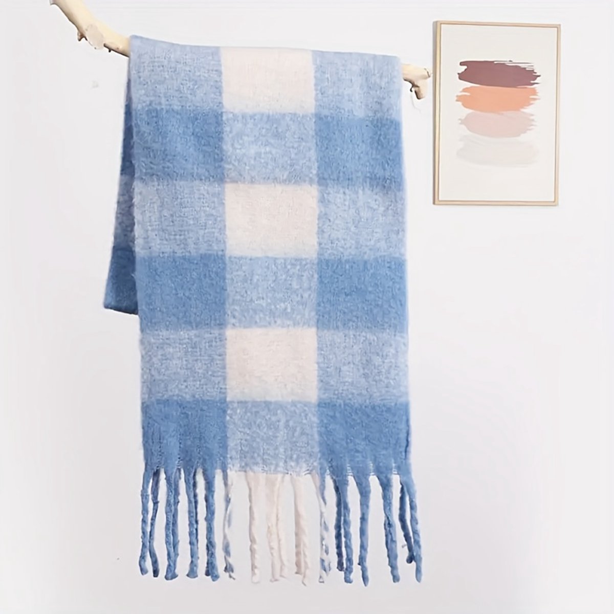 Livé® Geruite Sjaal – Blauw-Wit Dubbelzijdige Wintersjaal