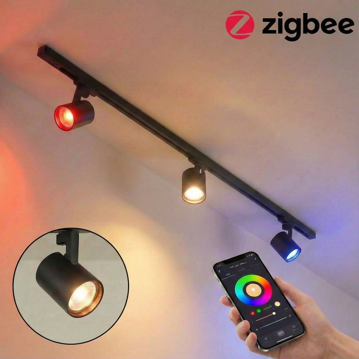 SMART 1-fase Railverlichting | 100CM |3x Railspot PLUTO | Incl. Zigbee Spots | HUE Compatible | Zwart