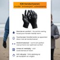 Overzicht van R2B handschoenen 'Antwerpen' voor volwassenen, met icoontjes voor warmte, touchscreen, stretch, unisex en grip.