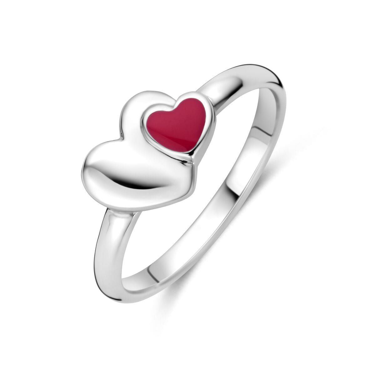 Zilveren gerhodineerde ring emaille hartje - 1341972