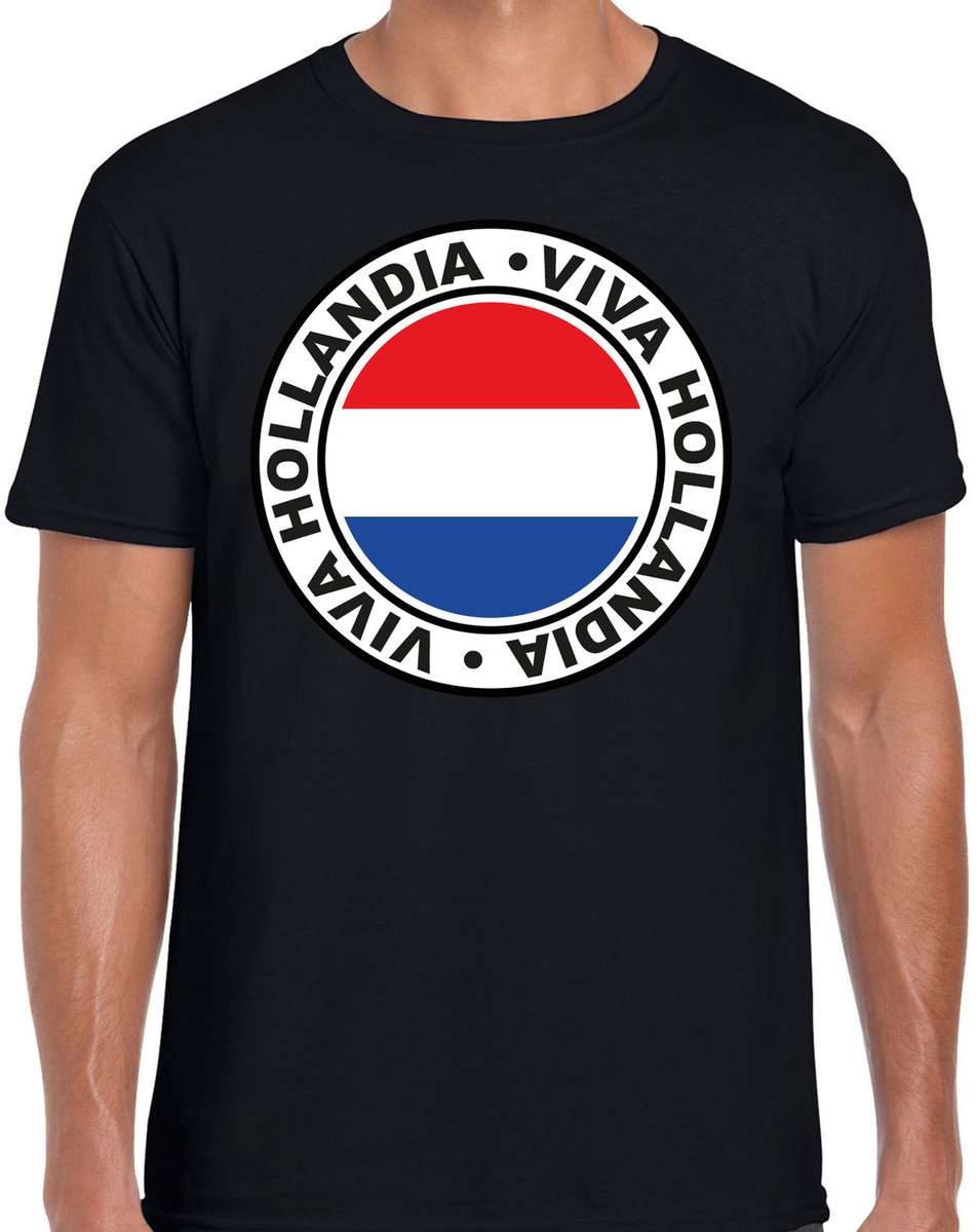 Bellatio Decorations Verkleed T-shirt voor heren - Viva Hollandia - zwart - voetbal supporter - themafeest S