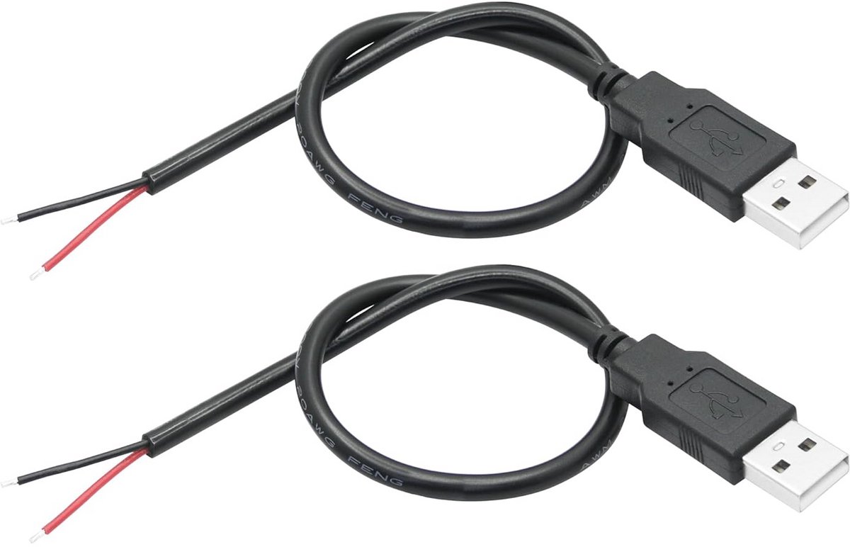 USB A Stekker naar 2 Pin Open Draad Kabel voor DIY Reparatie Vervanging