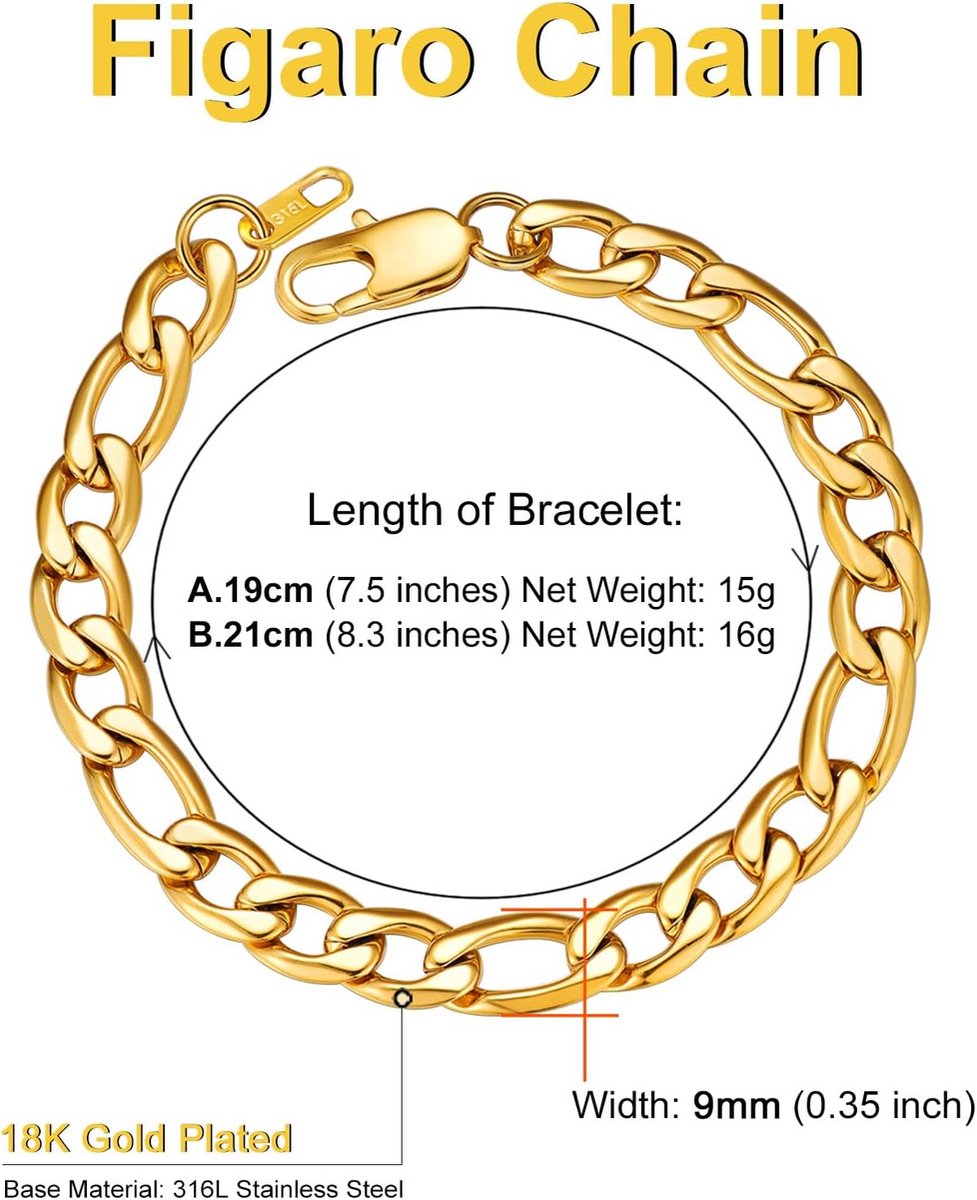 Figaro Schakelarmband 9mm Breed RVS Modeketting Voor Dames en Heren