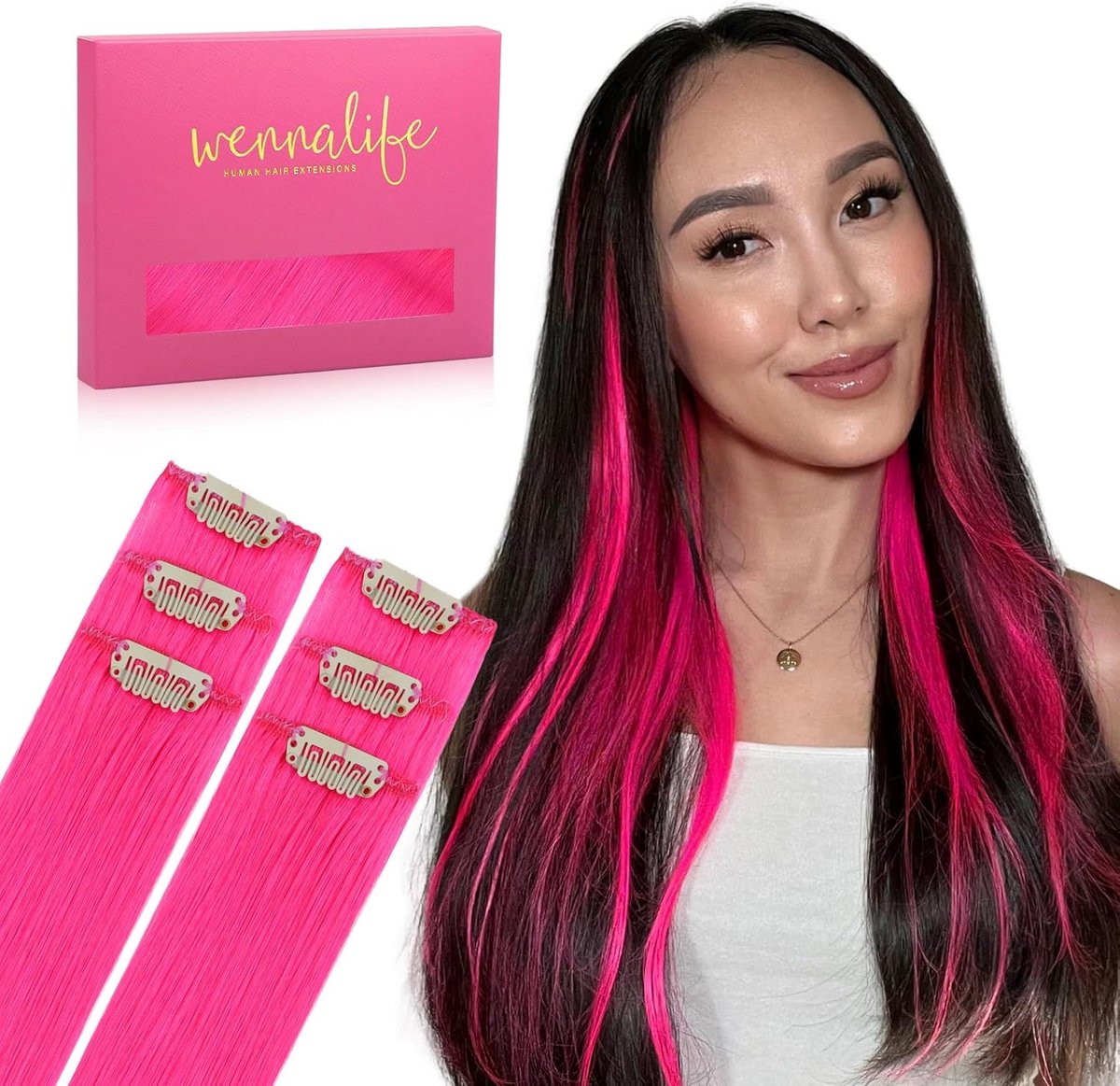 Clip-In Haarverlenging Echt Haar 40cm - 6 Stuks - Felroze Remy Extensions