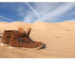 Inkkas Tan Suede Camping Boot dames wandel sneaker – leren hiking boot van tan suède met Peruaanse print – waterafstotend – gevoerde binnenvoering & uitneembare inlegzool, maat 40