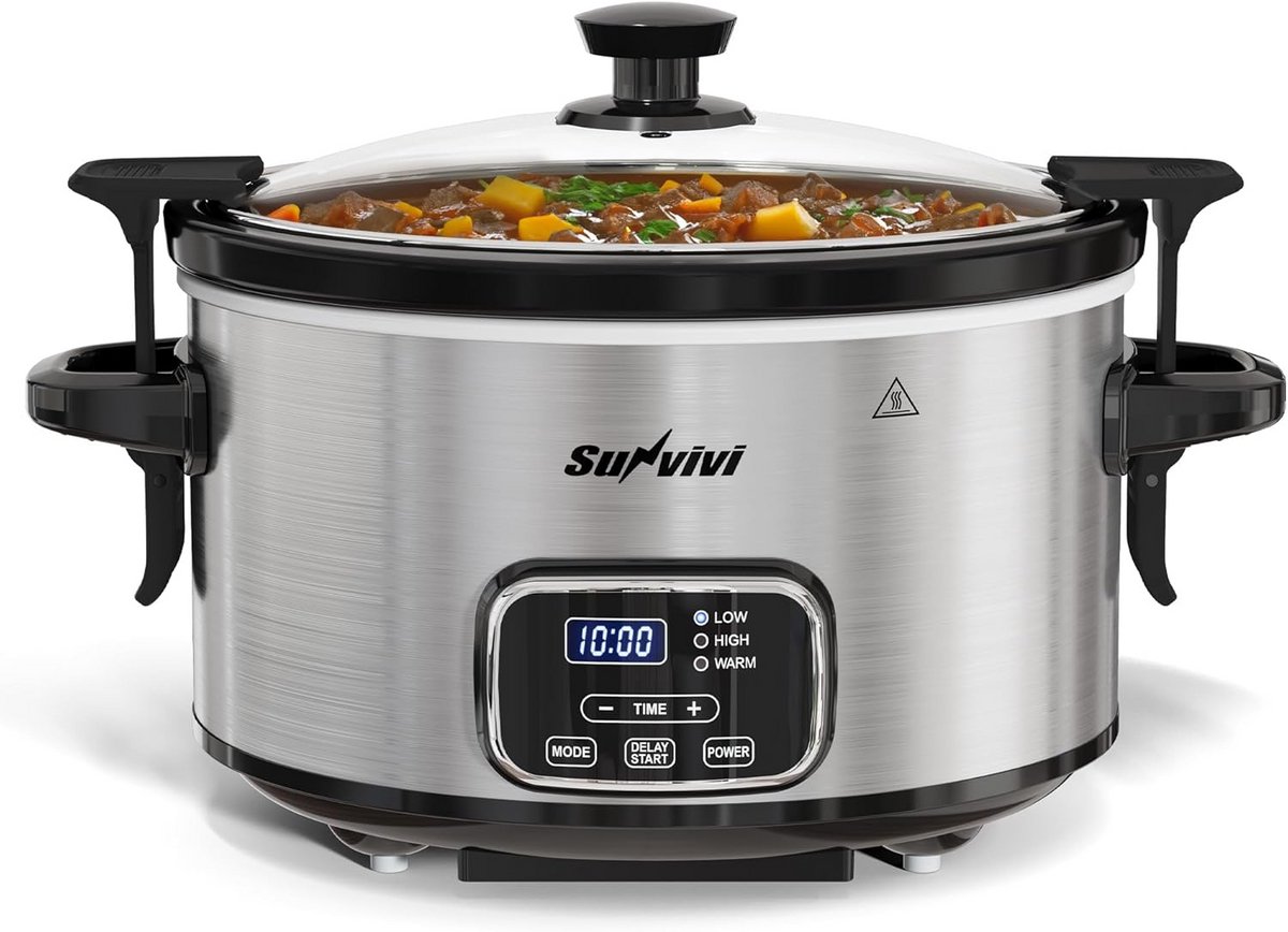 Programmeerbare Slowcooker 4 Liter met Timer en Vergrendelbaar Deksel - RVS