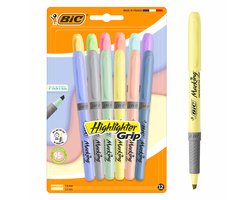 BIC Highlighter Grip Pastel - 12 Pièces - Surligneurs Couleurs Pastel Douces - 95% Naturel 48h