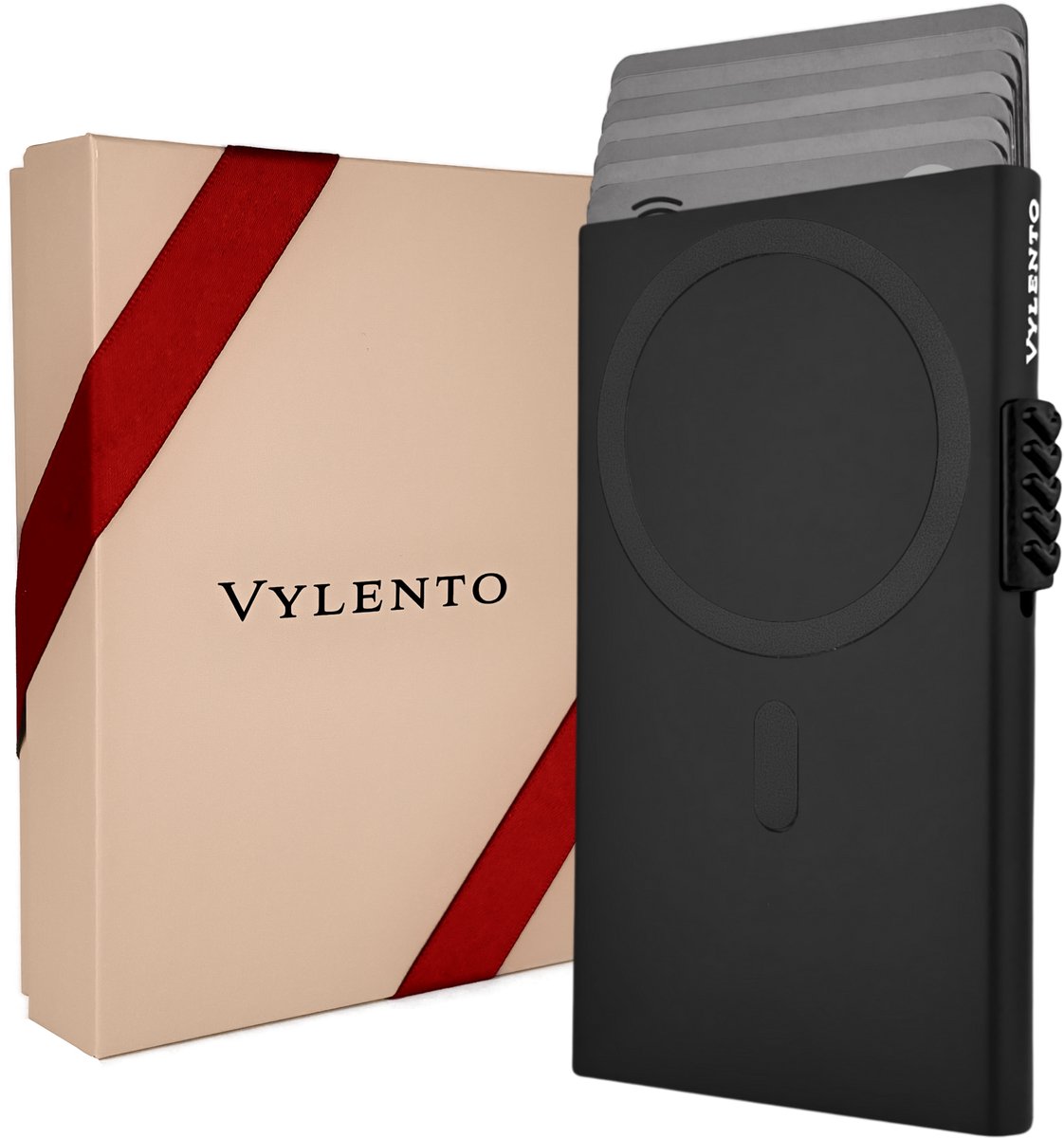 Vylento - Premium Magsafe Pasjeshouder Wallet Uitschuifbaar - RFID Kaarthouder Mannen & Vrouwen - 6-7 pasjes - Vaderdagcadeau - Explore Magsafe Zwart