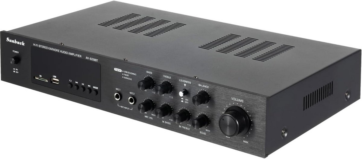 5-Kanaals Stereo Versterker met FM Radio, Bluetooth, USB en Karaoke Microfoon Ingang