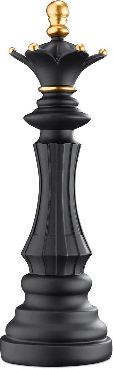 Grote Zwarte Schaakstuk Decoratie - 37cm Damesschaak Stuk - Hars Figuur voor Woonkamer of Kantoor