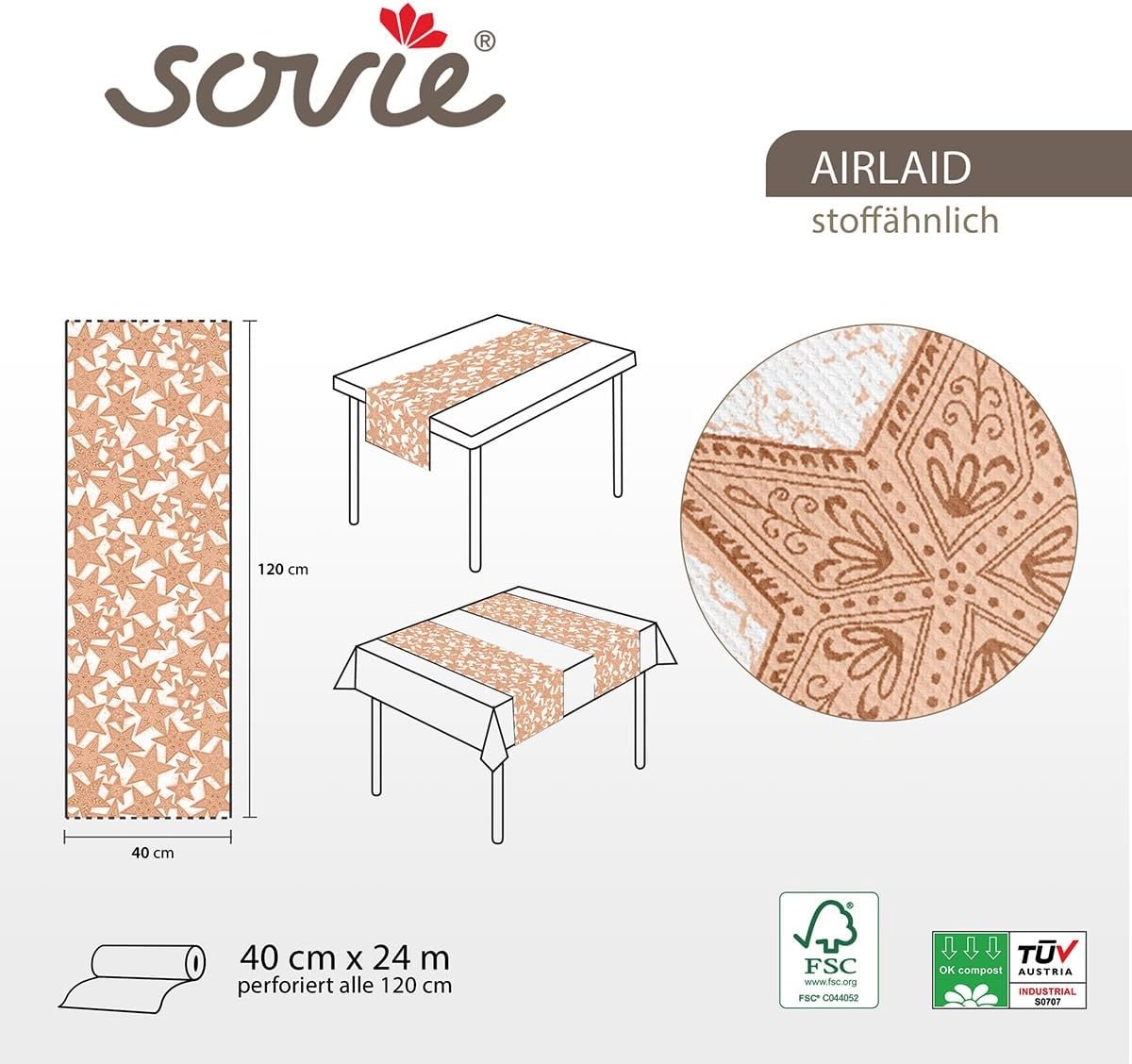 Luxe Airlaid Tafelloper Kerst Decoratie Gitte - 40 cm x 24 m - Kaneel