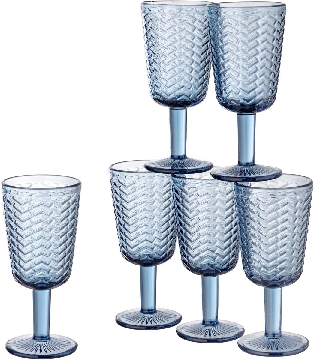 Set van 6 Luxe Glazen met Golvend Reliëf - Waterglazen 27cl - Vaatwasmachinebestendig