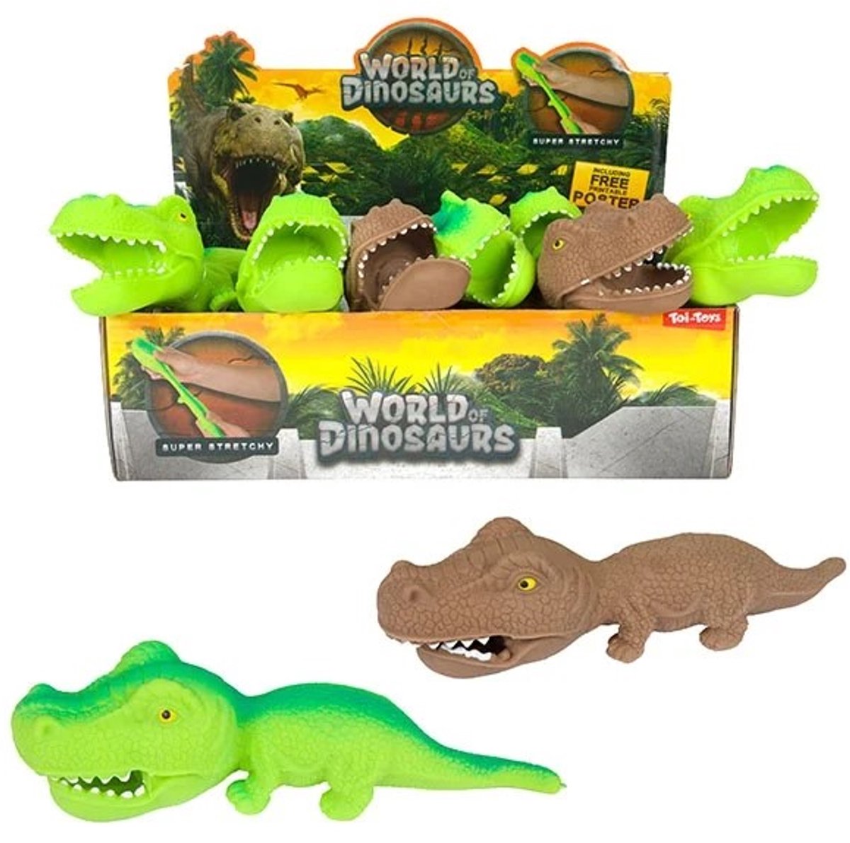 Toi-Toys dino speelgoed kneedbaar en rekbaar 21 cm multicolor.