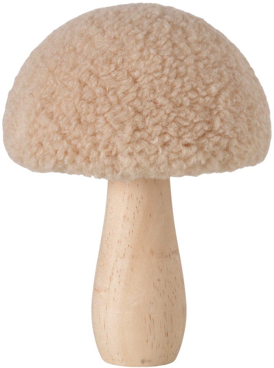 Boltze Home decoratie paddenstoel hout beige herfst tafeldecoratie 14cm.