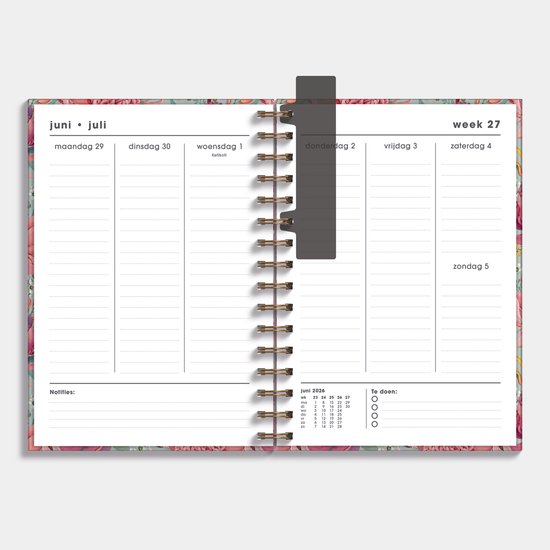 Hobbit - 18 Maanden Agenda 2026-2027 - 1 week op 2 pagina's - Harde Kaft - Ringband Agenda A5 (14,8 x 21 cm) - Tropische bloemen