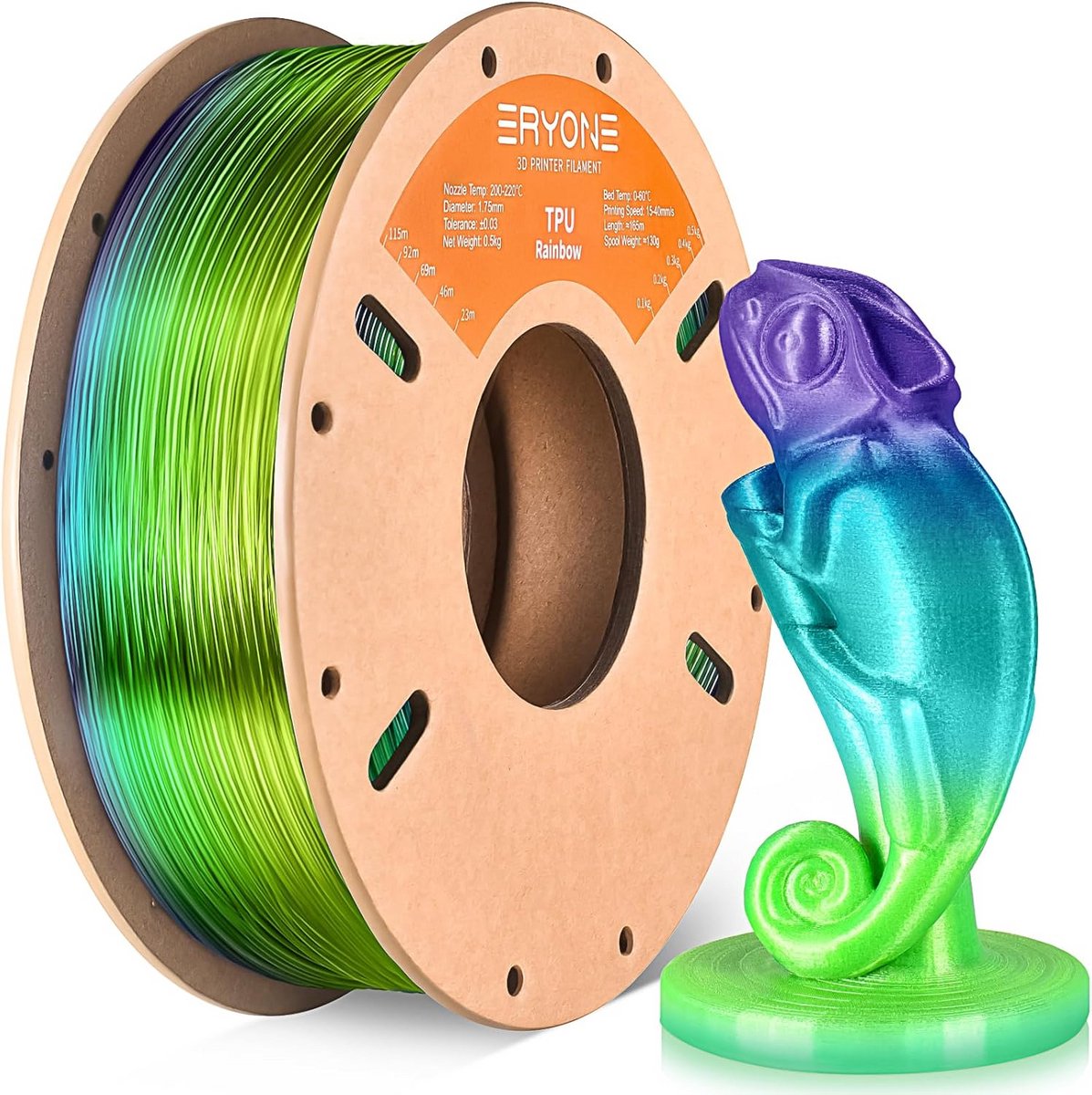 Flexibel TPU Filament 1.75 mm voor 3D Printer - 0.5 kg - Sea Glass Rainbow Kleur