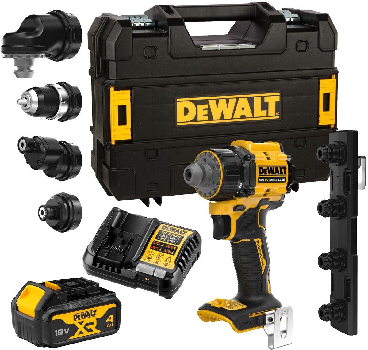 DeWALT DCD803M1T Multi-head accu schroefboormachine + 4x hulpstukken 18V XR 1x 4.0Ah in TSTAK