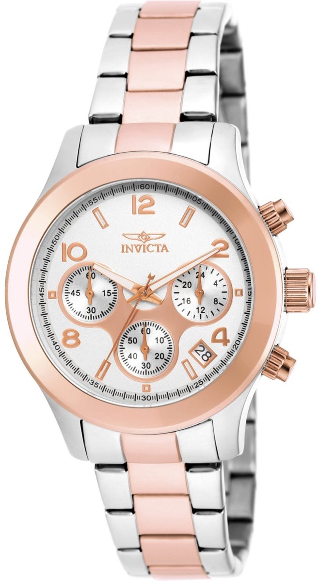 Invicta Angel 19220 Dames Horloge - Waterdicht - Analoog - Quartz Uurwerk - Roestvrij Staal met zilveren Wijzerplaat - 38mm