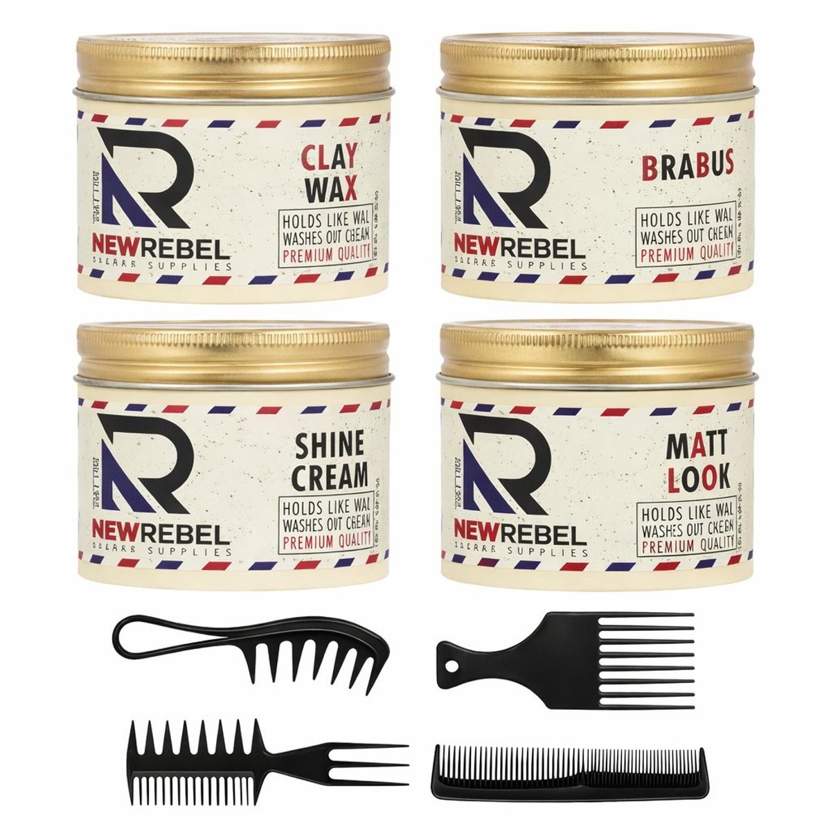 NewRebel Premium Haarstyling – Shine Cream, Brabus, Matt Look & Clay Wax | Sterke Hold, Gemakkelijk Uitwasbaar, Perfecte Look!