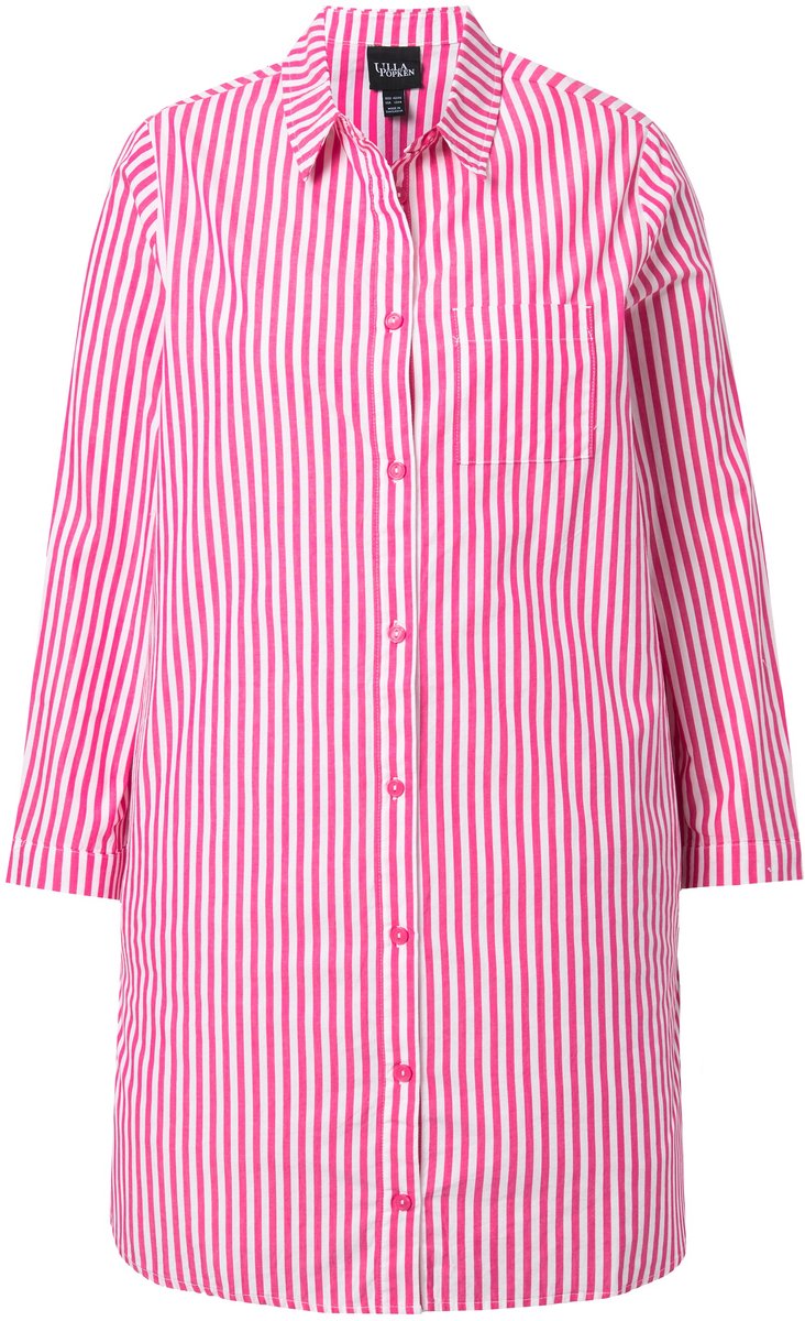 Ulla Popken - Dames - Overhemdblouse strepen overhemdkraag A-lijn lange mouw - Roze - Maat 50+