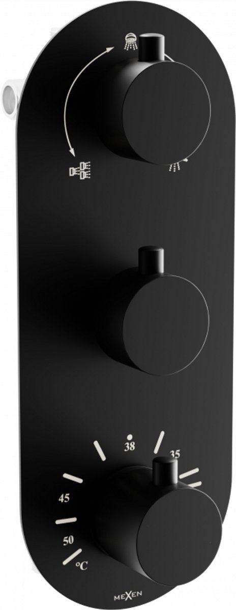Mexen Kai thermostatische bad-douchekraan 3-weg, zwart - 77603-70