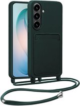 Hoesje Geschikt voor Samsung S26 Hoesje Siliconen Case Met Koord - Hoes Geschikt voor Samsung Galaxy S26 Hoesje Backcover Met Telefoonkoord - Telefoonhoes - Donkergroen