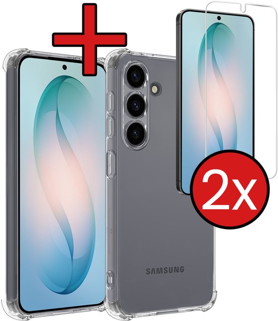 Coque de téléphone transparente et deux protecteurs d'écran. '2x' est visible dans un cercle rouge.
