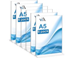 6PCS A5 Acrylic Sign Holder - Acrylic Display Stand - Plastic Double Sided T-shaped Perspex Folder Display Stands voor Tafels Menu - Poster - Winkel - Restaurant - Presentatie