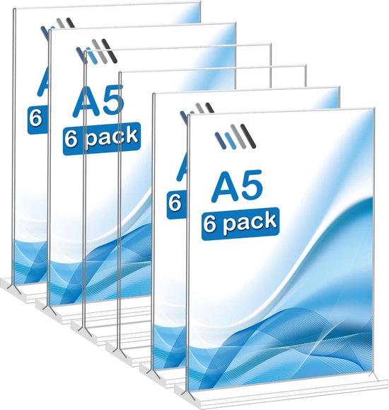 6PCS A5 Acrylic Sign Holder - Acrylic Display Stand - Plastic Double Sided T-shaped Perspex Folder Display Stands voor Tafels Menu - Poster - Winkel - Restaurant - Presentatie