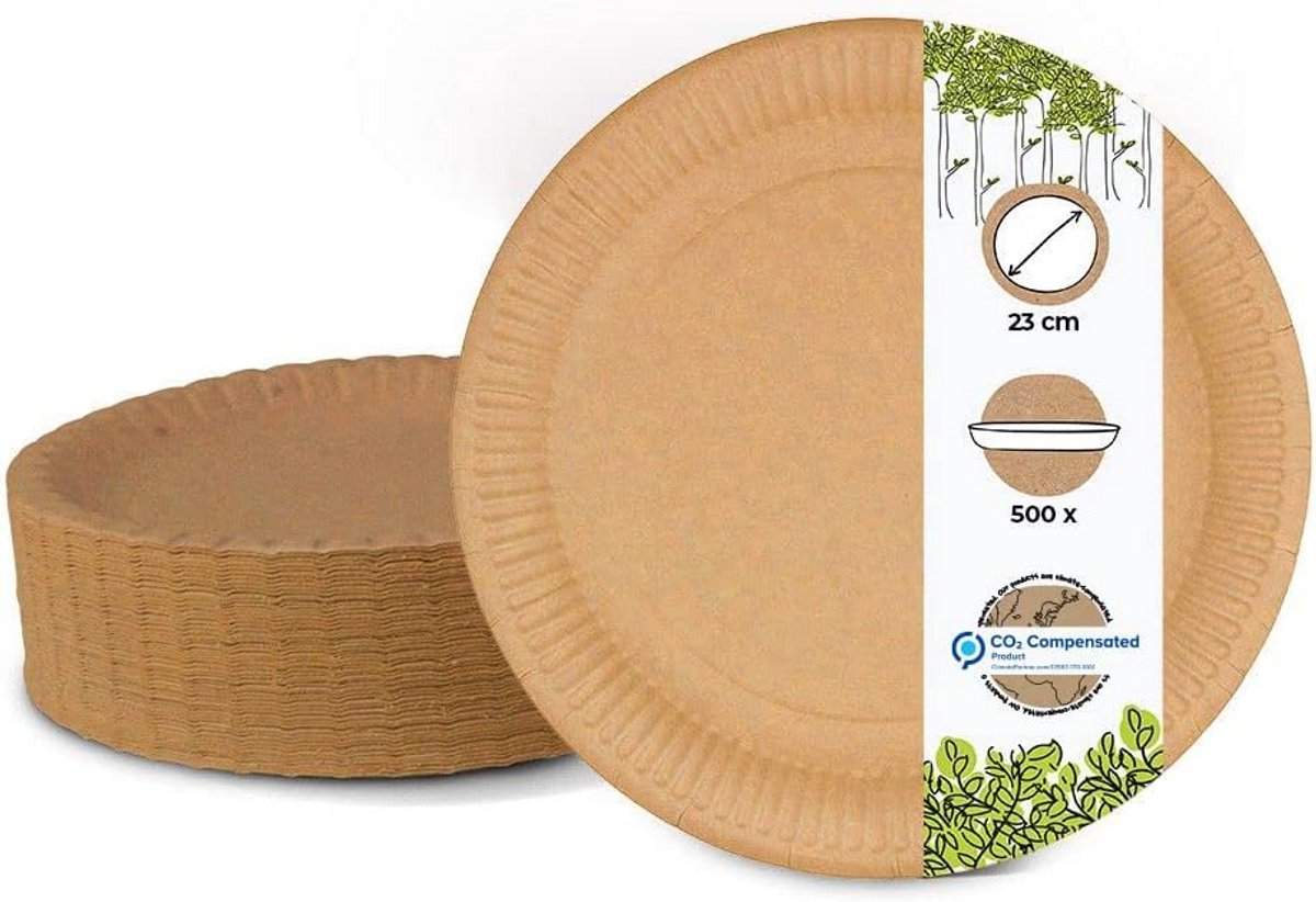 500 papieren borden bruin 23 cm wegwerpborden karton